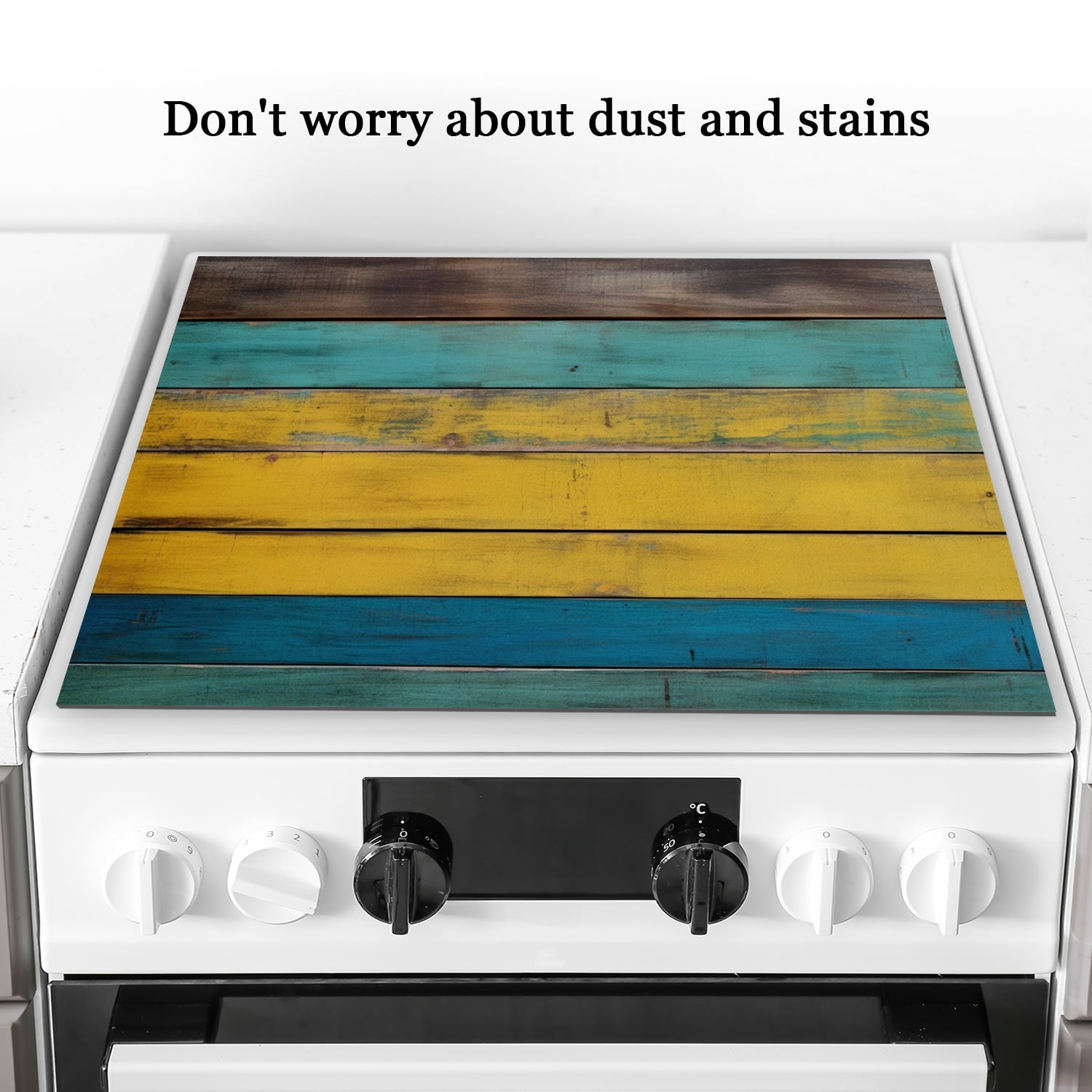 Diatomite Stovetop Covers for Electric Stoves, Yellow Rustic Wood Print Glass Non-stick Glasstop Stove Cover, Non-slip Mat Expands Usage Space for Kitchen RV (28×20 Inch)