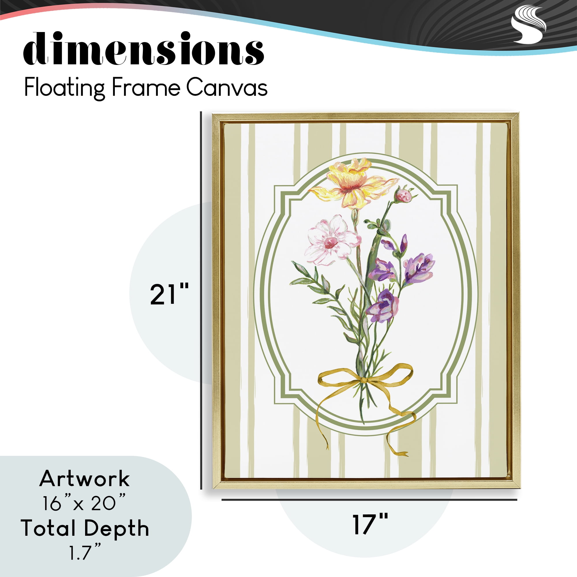Vintage Wildflowers with Ribbon Gold Framed Floater Canvas Wall Art, design by Adonna Ebrahimi