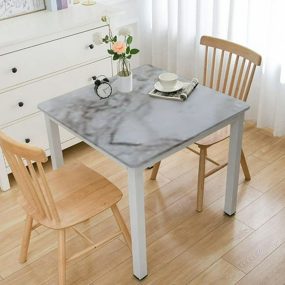 BANET  Square Fitted Vinyl Tablecloth with Elastic Edged & Flannel Backing, Waterproof Wipeable Square Table Cover for Indoor Outdoor Patio Use - Fits Square Tables white