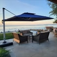 thumbnail image 3 of PURPLE LEAF 10 x 12FT Deluxe Rectangular Patio Umbrella with Base, Large Offset Cantilever Umbrella with 360° Rotation, Navy Blue, 3 of 15