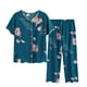 thumbnail image 1 of Conjunto de Dos Piezas para las Mujeres de Verano Casual Manga Corta Cuello Redondo Y Pantalones, Algodón Seda Pijama Conjunto, 1 of 3