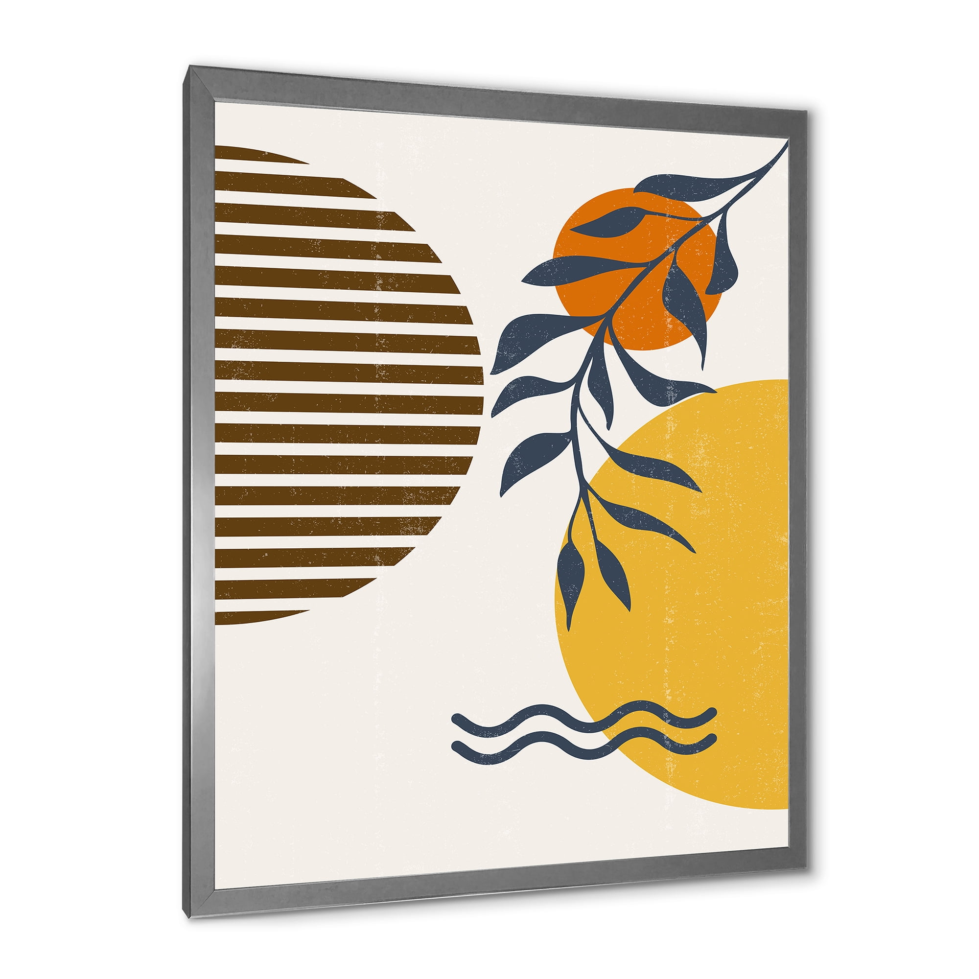 Designart 'Abstract Shapes With Botanical Minimalist Leaf I' Modern Framed Art Print