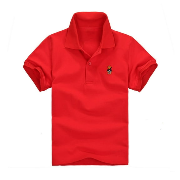 Kids School Uniform Polos Girls Cotton Collared Dog Embroidered Shirts Boys Cute Going Out Golf Tops Red, 4T