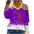thumbnail image 1 of Camisas Navideñas Para Mujer, Camisetas de Manga Larga Con Cuello en V, Bloque de Color, Estampado de Muñeco de Nieve Sin Tirantes, Blusa Erógena Con Cuello Halter Odeerbi  ODB202871, 1 of 4