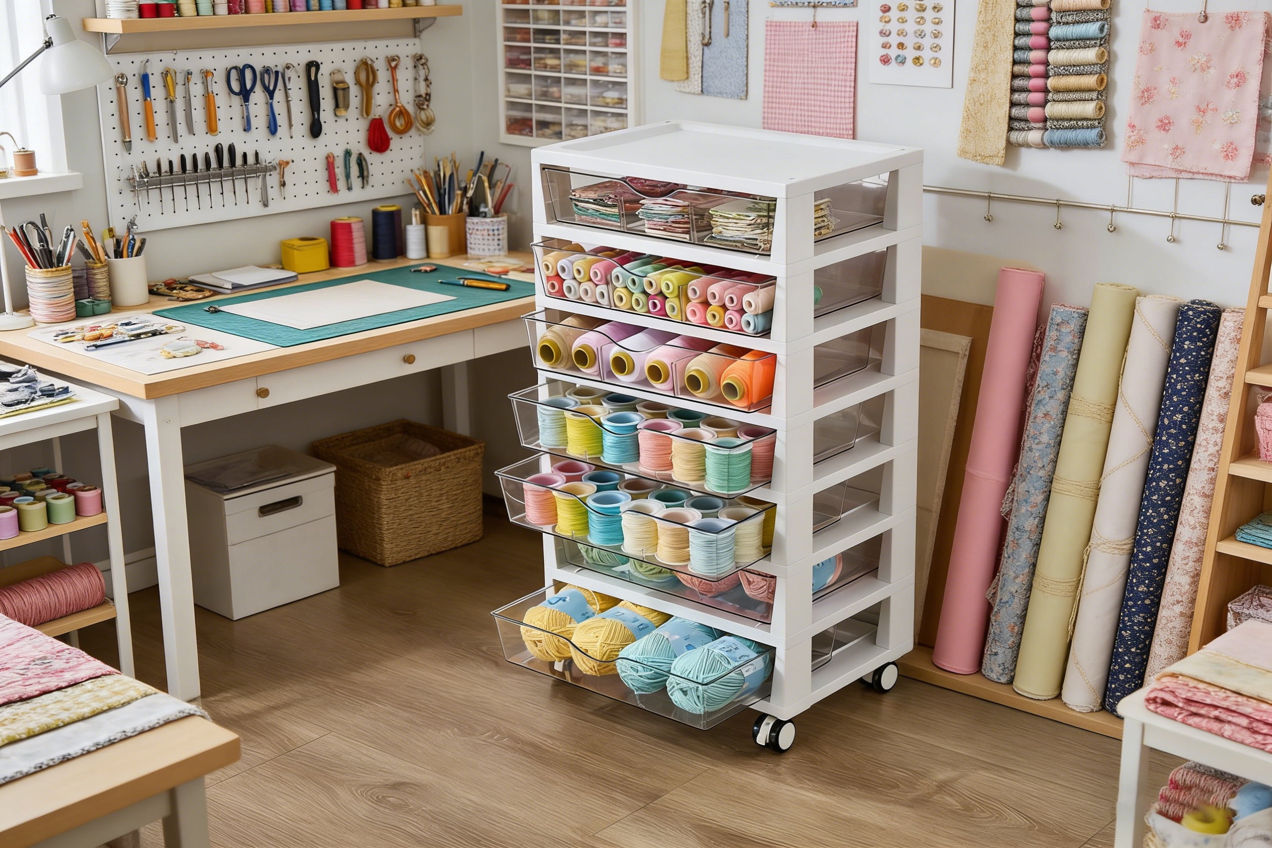 Sindcom Storage Rolling Drawer Cart, Clear Plastic Organizer with 7 Drawers and 7 Removable Dividers for Art &Office Supplies, Beauty Products, Toy, Under Desk Storage for Craft Room, Classroom