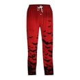 thumbnail image 2 of Mens Halloween Pajama Pants Skull Castle Drawstring Spooky Sleep Pants Skeleton Bat Elastic High Waist Funny Pajama Pants, L, 2 of 6
