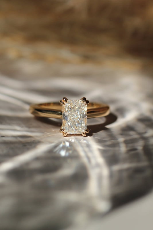 SOLITAIRE JEWELS 4.00CT Radiant Moissanite Diamond Hidden Halo Engagement Ring for Women Solid 10k Yellow Gold