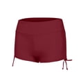 thumbnail image 5 of Women's High Waisted Swim Board Shorts (Available in Plus) Side Drawstring Swimsuit Bottoms Wine L, 5 of 5