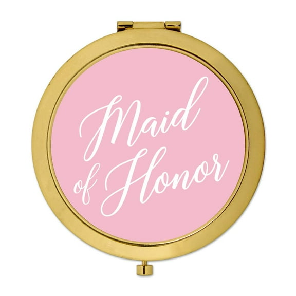 Koyal Wholesale Gold Compact Mirror Maid of Honor Wedding Gift, Blush Pink, 1-Pack