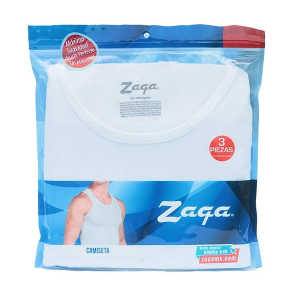 Camiseta Zaga para Hombre Lisa con Tirantes Blanca 3 Piezas Talla M