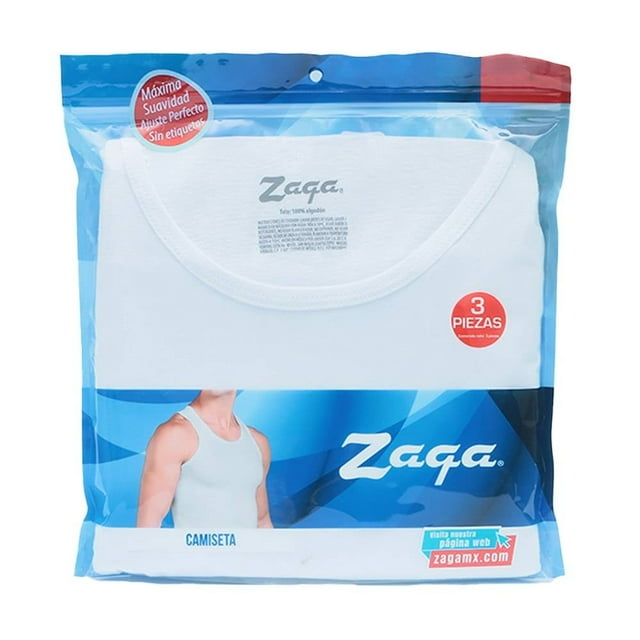 Camiseta Zaga para Hombre Lisa con Tirantes Blanca 3 Piezas Talla CH
