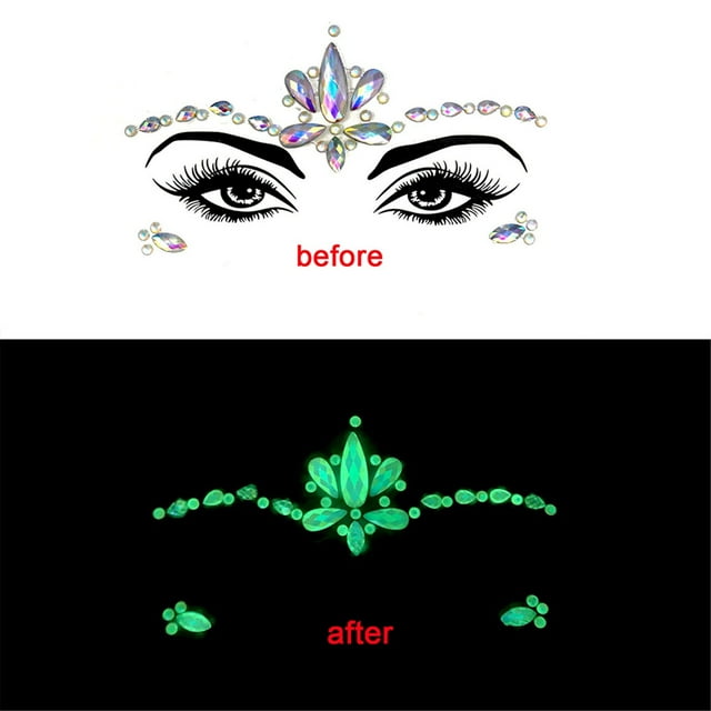 JJKBVCLO Halloween Luminous Face Gems,Glow In The Dark Rhinestone Temporary Tattoo Gemstones Face Stickers