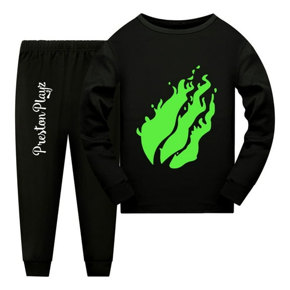 Kids PrestonPlayz Gaming Set – Flame Shirt and Jogger Pants Outfit for Boys and Girls, Comfy 2-Piece Sleepwear