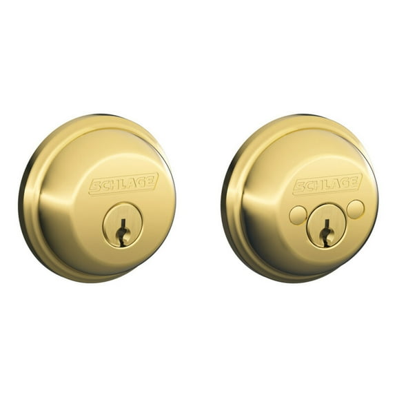 Schlage Residential B62 605 KA4 Grade 1 Double Cylinder Deadbolt Lock Conventional Cylinder 5 Pins Keyed Alike Group of 4 Dual Option Latch Bright Brass Finish