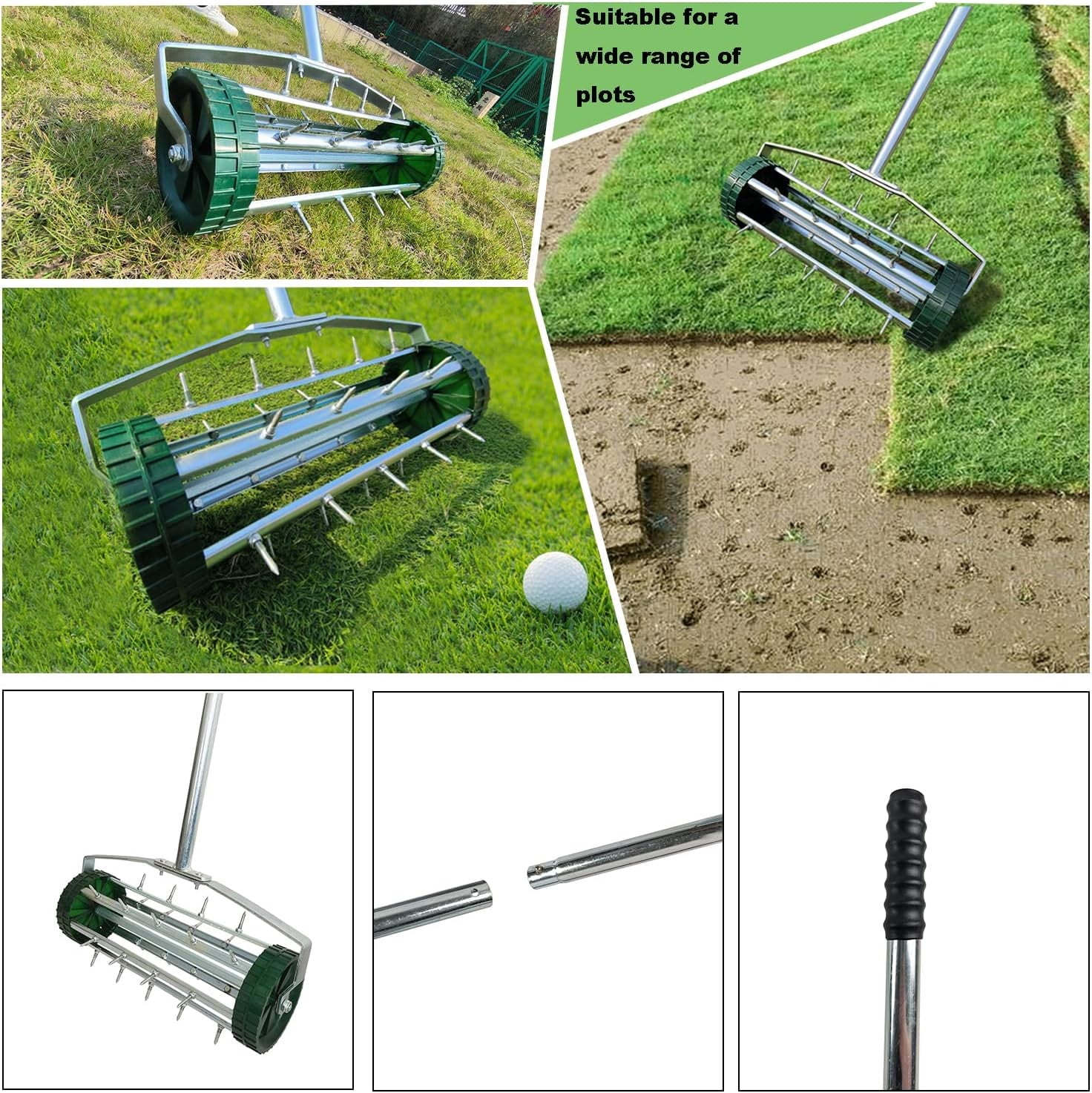 Heavy Duty Rolling Lawn Aerator, Garden Yard Rotary Push Tine Spike Soil Aeration