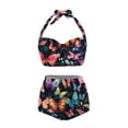 thumbnail image 3 of Renewold Colorful Butterfly Women Swimsuits Two Piece Bathing Suits Size L Tummy Control High Waisted Bikini Set Beach Pool Travel Wear Halter Neck Strap Swimsuit, 3 of 6