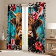 thumbnail image 2 of jejeloiu Brown Cow Cattle Curtains Pack of 2 (42x84 Each),Rustic Farmhouse Cabin Curtains Blackout,Pink Flower Floral Bedroom Curtains For Kids,Super Cozy Room Decor, 2 of 6