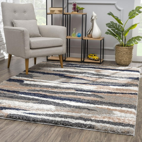 Rug Branch Contemporary Geometric Shag Beige Blue Indoor Area Rug - 8x10