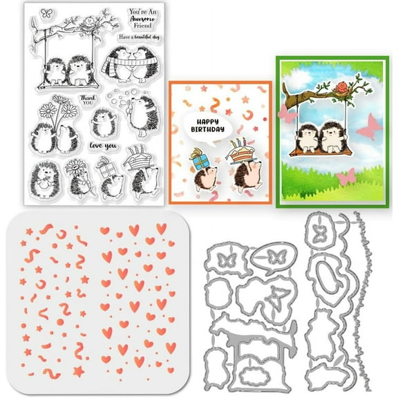 DIY Hedgehog Clear Stamp Butterfly Cutting Die Love Heart PET Paint Craft Template Stencils Set for Card Making and DIY Embossing Scrapbooking Craft Decor DIY