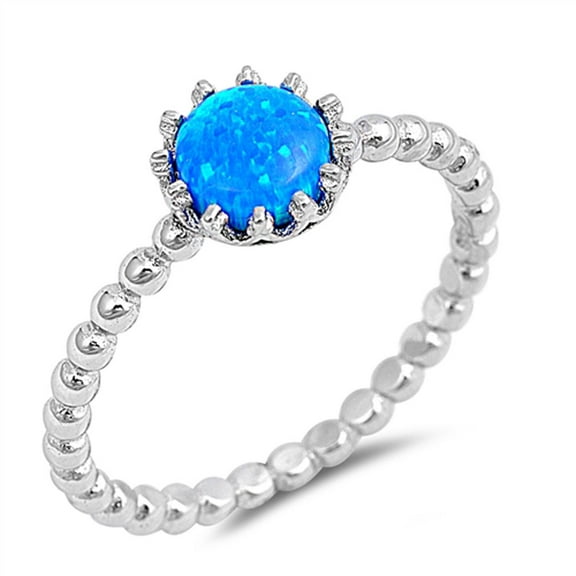 CHOOSE YOUR COLOR Blue Simulated Opal Solitaire Ring .925 Sterling Silver Bead Ball Band CZ Female Size 10