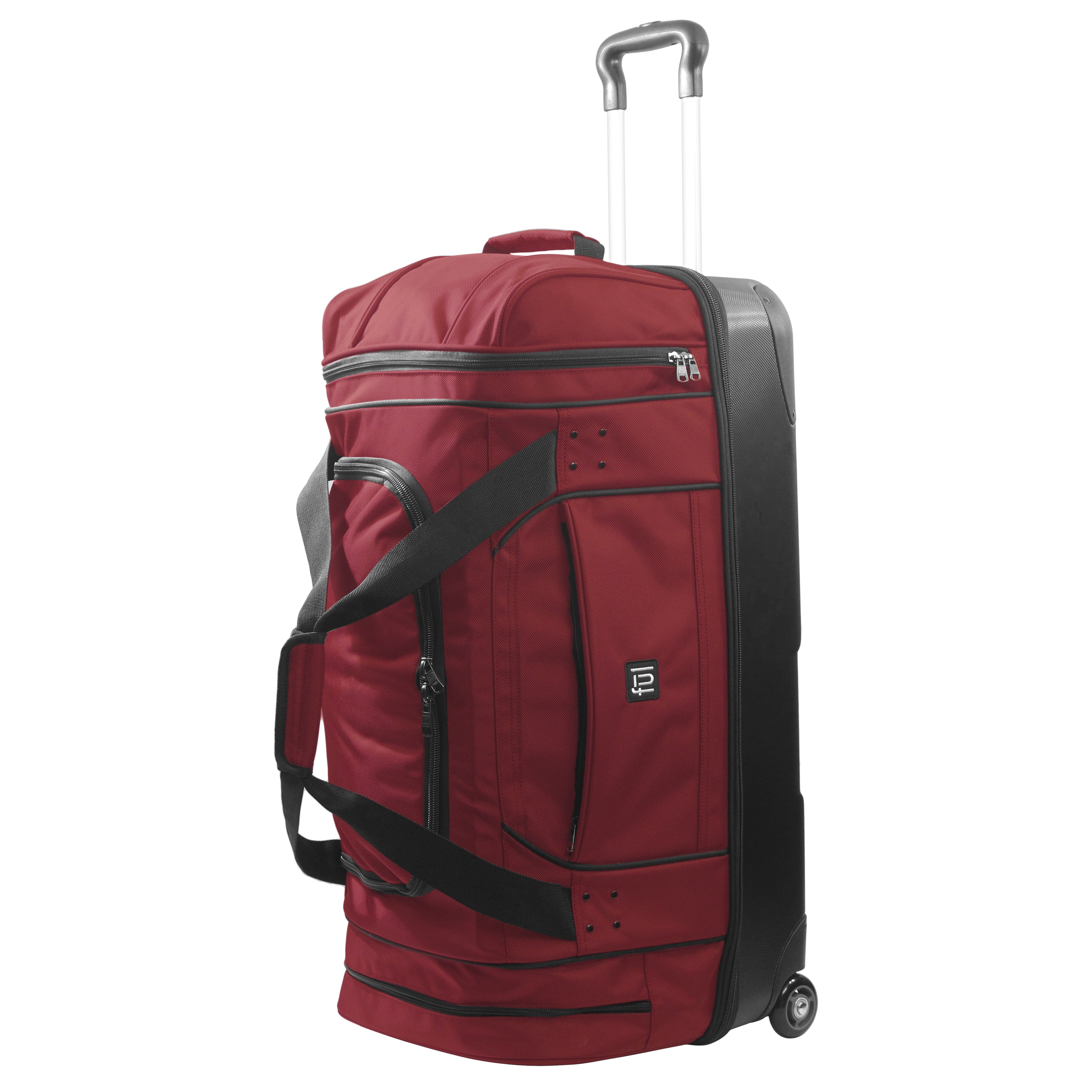 FUL Workhorse 30-Inch Rolling Duffel Bag, Split-Level Travel Luggage with Hardshell Base and Wheels, Dark Red