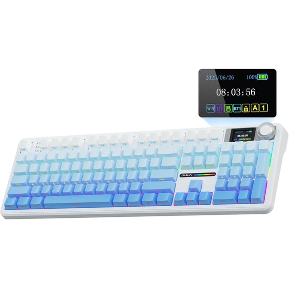 Restored AULA F108 PRO - Wireless Mechanical Keyboard with Screen&Knob,Hot Swappable Gaming Keyboard with 8000mAh Battery,Pre-lubed Switches,RGB Backlit,PBT Keycaps Creamy Sounding Computer Keyboards (Refurbished)