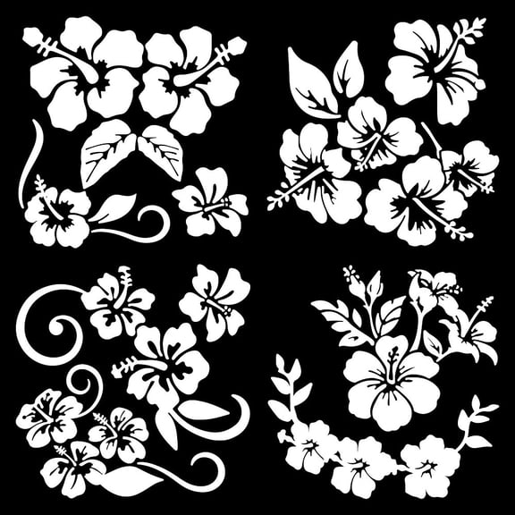 4 Sheets Hibiscus Flower Car Sticker Silvery White Hawaiian Stickers and Decals Reflective Stickers Waterproof Vinyl Automotive Exterior Decor