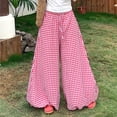 thumbnail image 6 of Htigea Women's Balloon Pants Plaid Elastic Waisted Wide Leg Pant Casual Loose Summer Daily Pants Red S, 6 of 8