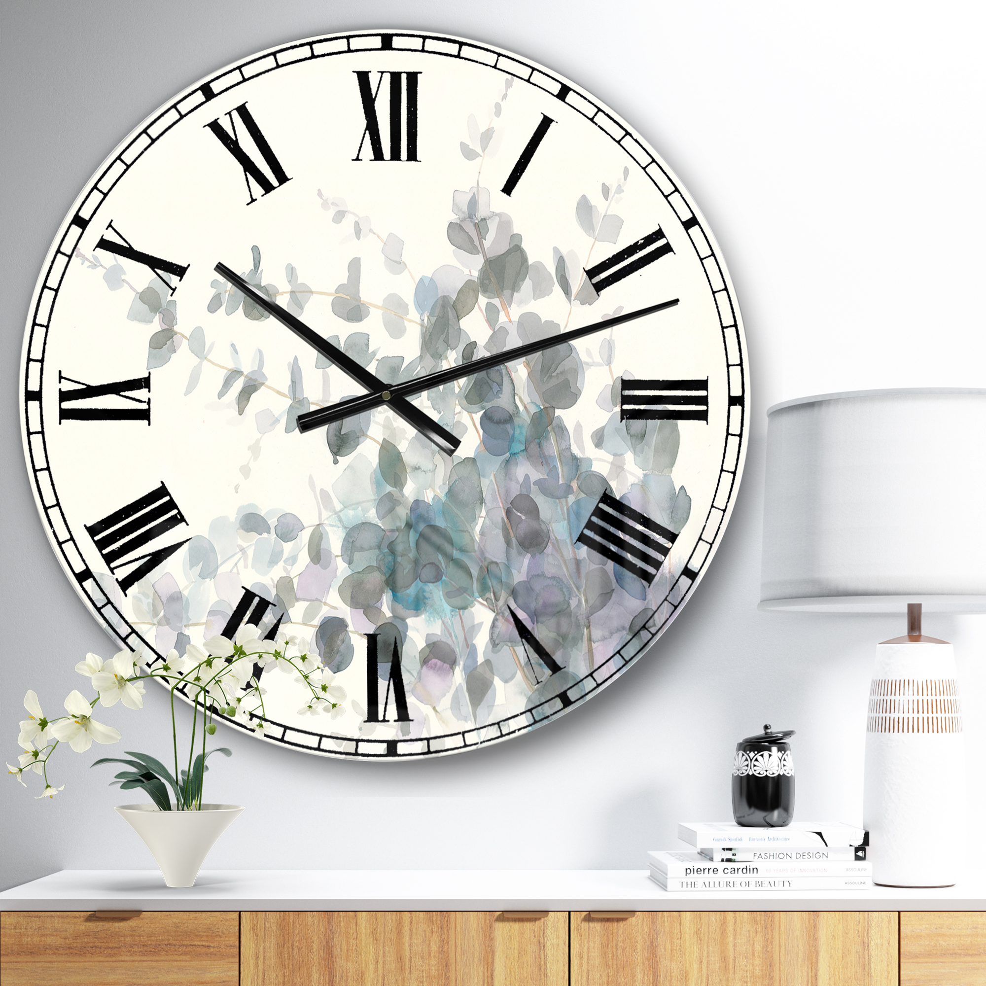 Designart 'Grey Watercolor Flower II' Traditional wall clock