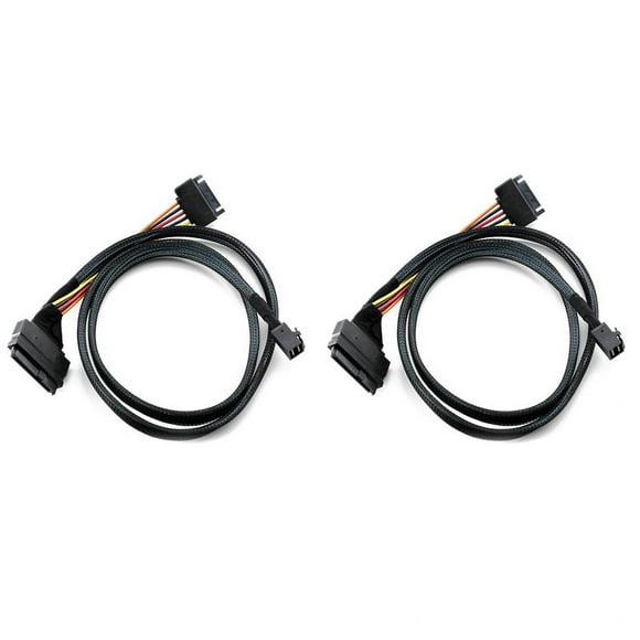 2X Built-in 12G Mini SAS HD to U.2 / SFF-8643 to SFF-8639 Cable 0.5M with 15-Pin SATA Power Supply, Suitable for U.2 SSD
