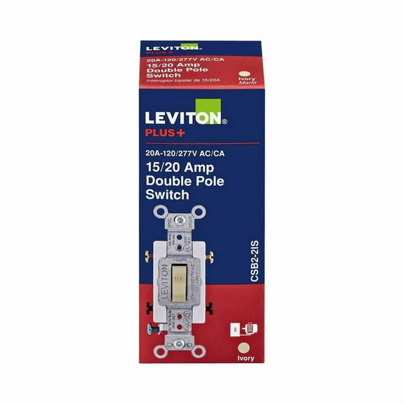 Leviton CSB2-20I 20 Amp, 120/277 Volt, Toggle Double-Pole AC Quiet Switch, Commercial Grade, Groundi