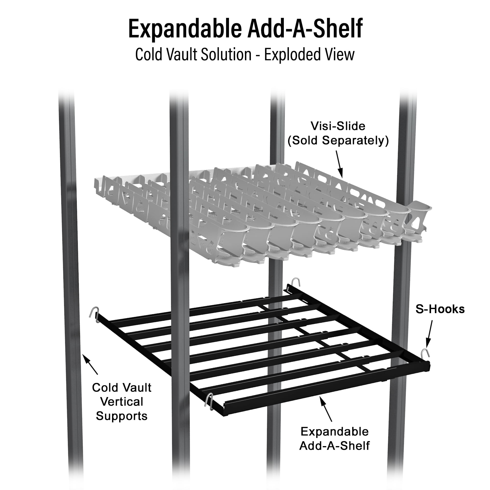 Display Technologies Cold Vault Black Metal Expandable Add-a-Shelf Merchandising Display,  4 Pack