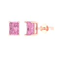 thumbnail image 2 of 2.0 Ct Emerald Cut Studs Pink Crystal 14K Rose Solid Gold Everyday Dainty Earrings Push Back, 2 of 7
