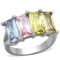 thumbnail image 1 of Alamode 3W583-7 Women Rhodium Brass Ring with AAA Grade CZ in Multi Color - Size 7, 1 of 1
