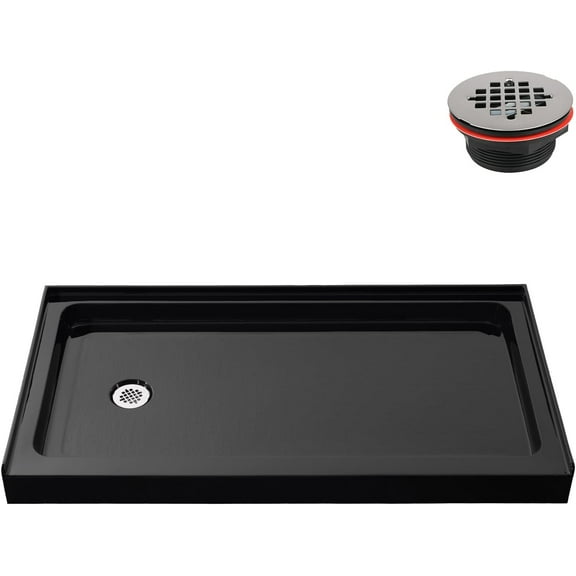 Streamline GB-2511-48-BL 60 in. x 30 in. Alcove Acrylic Shower Base in Glossy Black with Left Drain, Drain Included