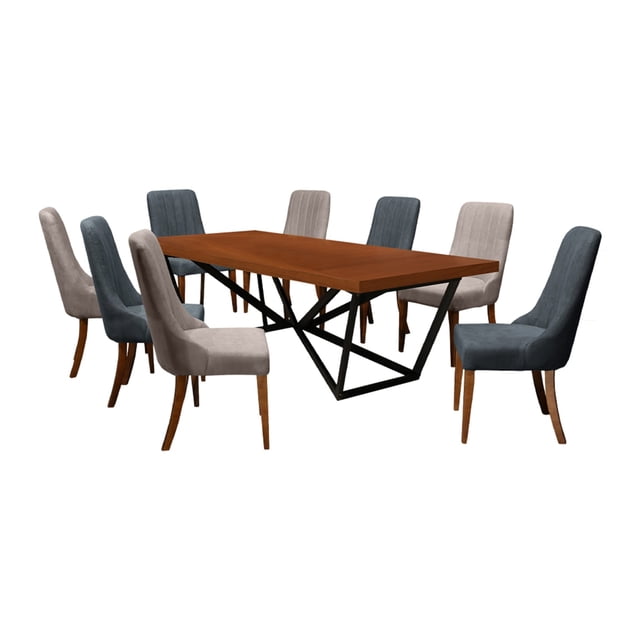 Comedor 8 Sillas Combinadas Kaley Nogal - Kessa Muebles