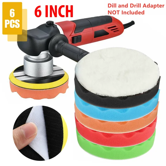 6pcs 6" Car Buffing Polishing Pads Waxing Foam Sponge Polisher Kit for Drill