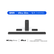 onn. 5.1 Ultra-Slim Surround Soundbar System with Dolby Atmos, Wireless Subwoofer and Wireless Satellite Speakers, 36"