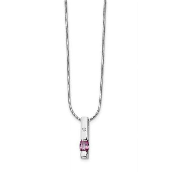 Primal Silver Sterling Silver Rhodium-plated 0.02 Cttw Diamond and Pink Tourmaline Necklace