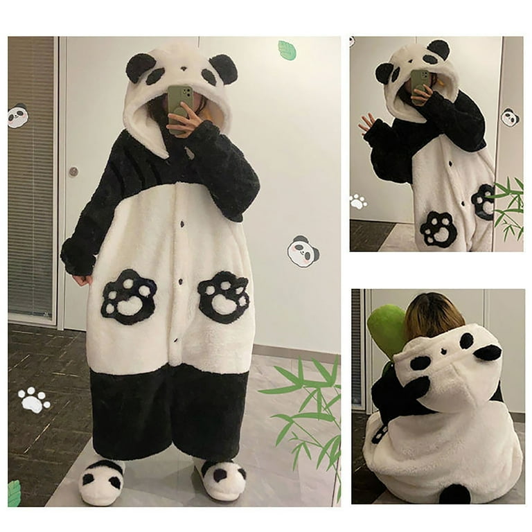 Goindgs Womens Winter Coral Velvet Hooded Robe Loungewear Cartoon Flannel Dressing  Gown Animal Pajamas Ladies Warm Nightgowns Panda Black-XL - Walmart.com