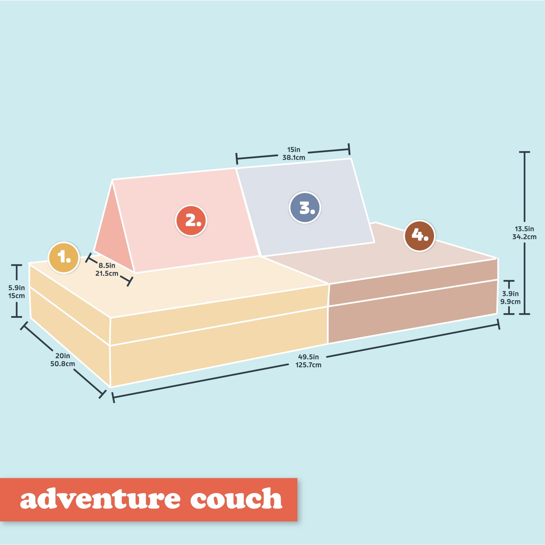 Little Nest Toddler Sofa, Adventure Explorer Kids Couch, Blush Pink