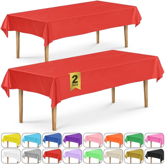 DecorRack 2 Rectangular Tablecloths -BPA- Free Plastic, 54 x 108 inch, Reusable Table Cover, Red (2 Pack)