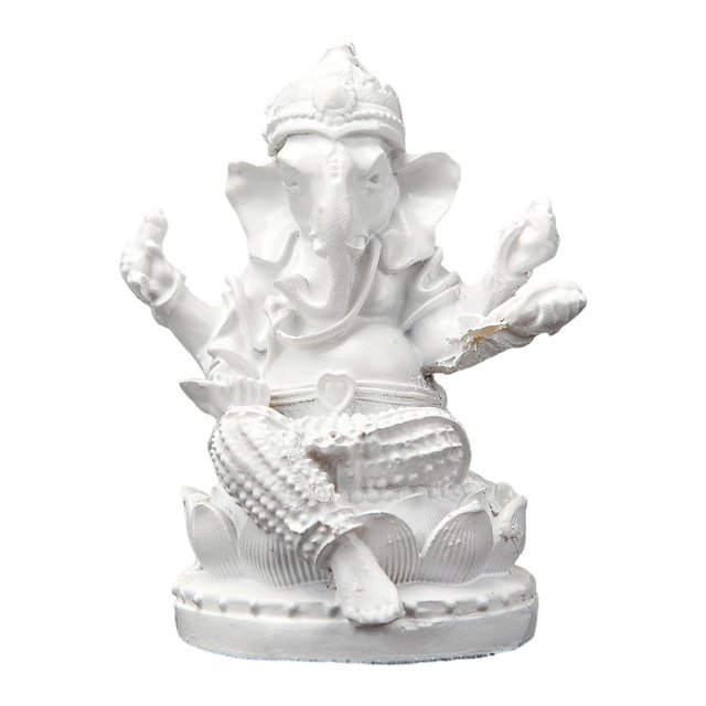 Lord Ganesha Estatua Ornamentada de Resina Figura Meditativa Esculpida a Mano Escultura Budista Portátil Artículo de Colección Vintage Adecuada para R Blanco 47 x 42 x 6 cm