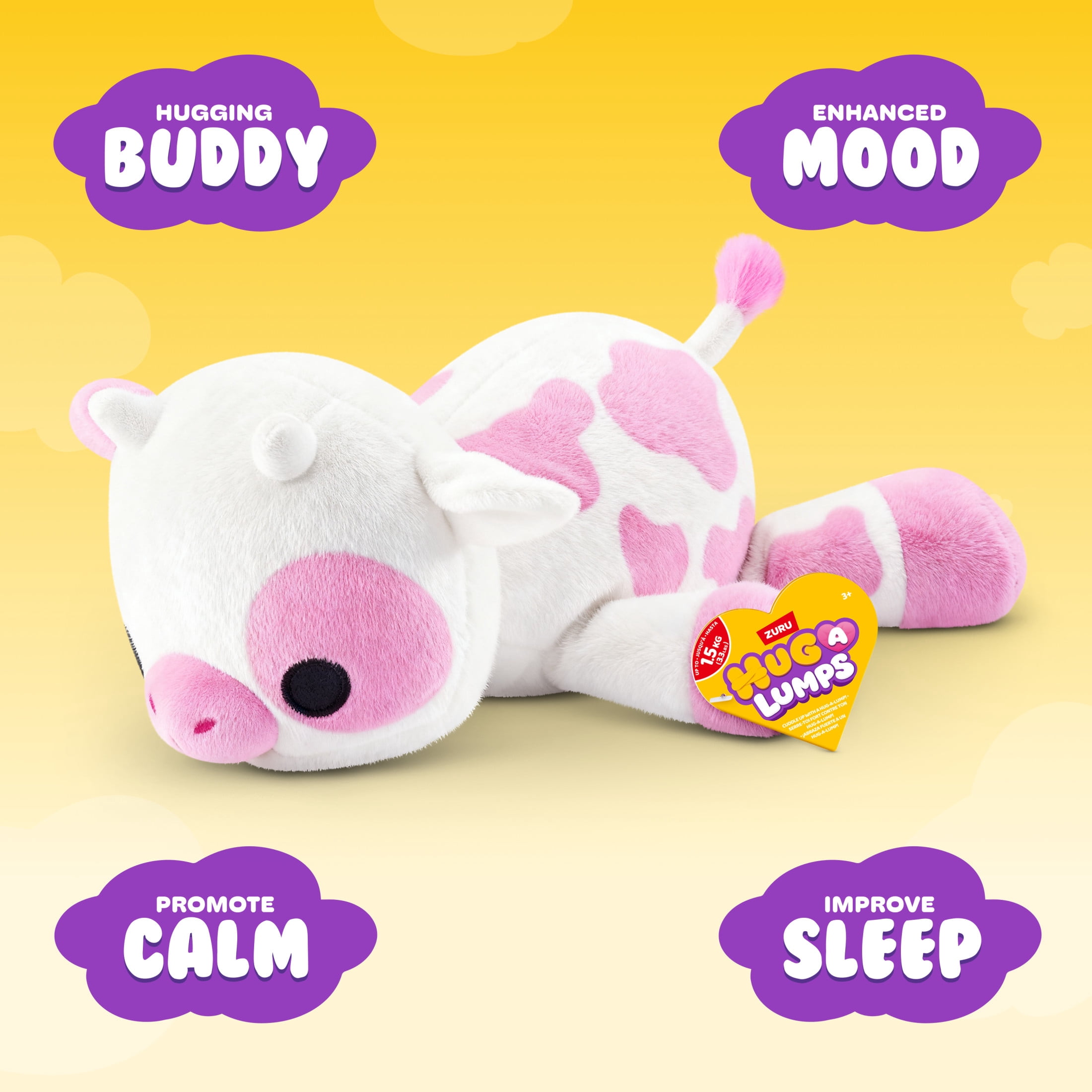 Hug a Lumps Clover the Cow by ZURU - Medium 3.3lbs Cuddly Squishy Weighted Plush Toy for All Ages