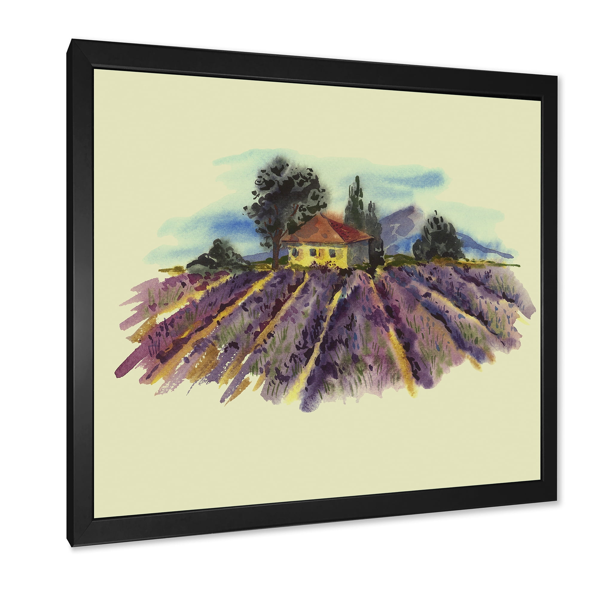 Designart 'Landscape With Blooming Lavender and Village House' Traditional Framed Art Print