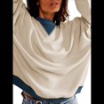 thumbnail image 2 of Sudaderas de Larga de Gran Tamaño para Mujer, Informales, con Cuello Redondo y Bloques de Color, Grandes Crema M, 2 of 7