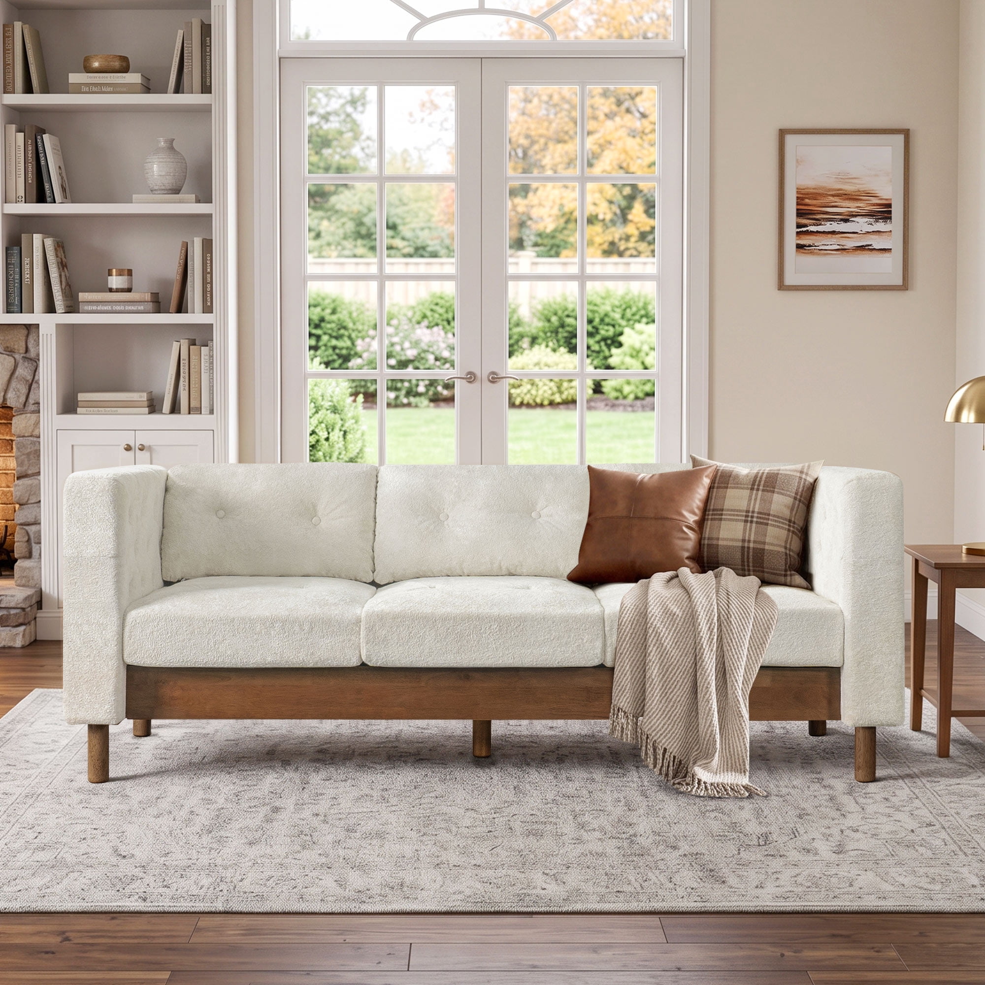 Lunale 78" Chenille 3-Seater Sofa, Modern Mid‑Century Upholstered Couch for Living Room, Apt., Tufted Design & Wood Legs, Beige