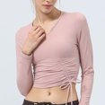 thumbnail image 4 of FAIWAD Long Sleeve Yoga Tops for Womens Adjustable Drawstring Side Ruched Athletic Slim Stretch Tops, 4 of 7