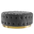 thumbnail image 4 of Tufted Accent Chair Ottoman, Round, Velvet, Grey Gray, Modern Contemporary Urban Design, Living Lounge Room Hotel Lobby Hospitality, 4 of 7