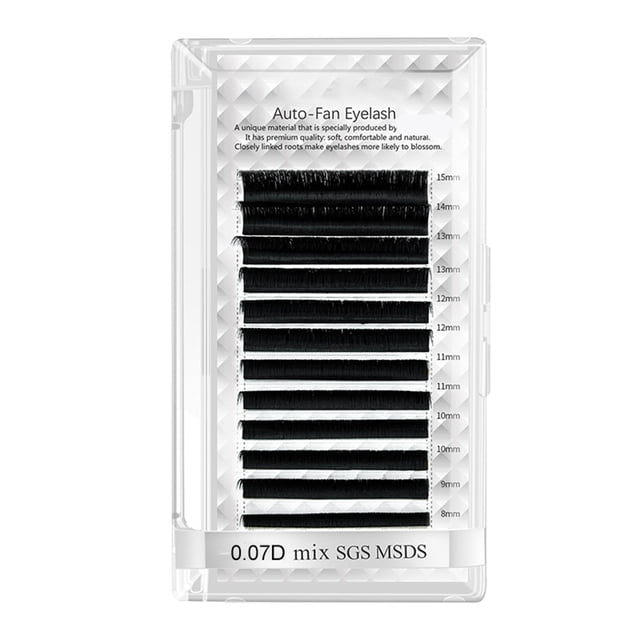 Pestañas postizas con ventilador automático para mujer, pestañas postizas profesionales de salón, volumen negro, para extensión de pestañas, 0,07 D, 0,3-0,6 pulgadas, mezcla